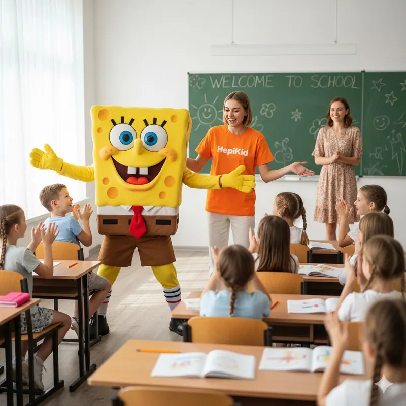 Maskota in animatorka v šolski učilnici