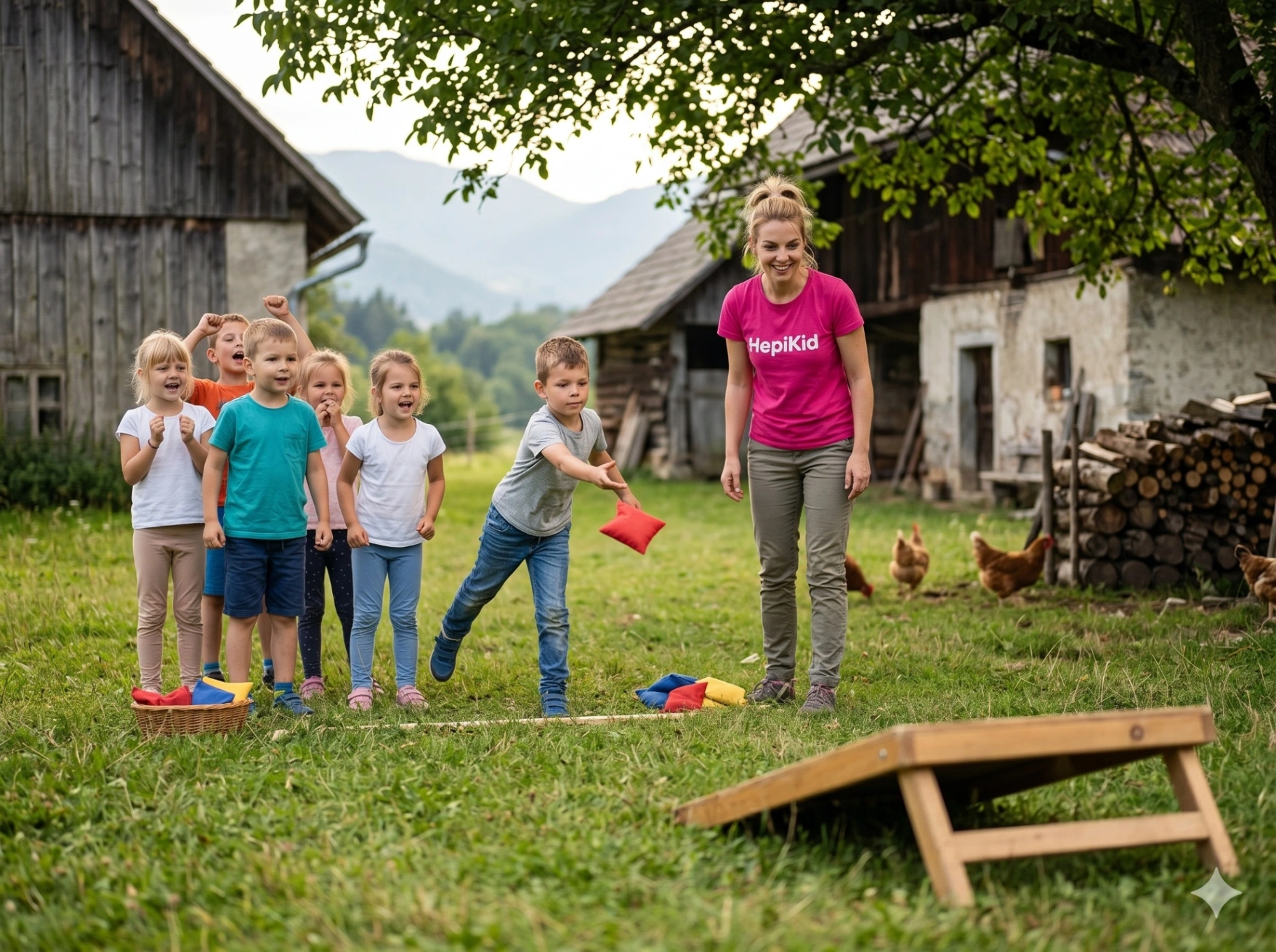 Otroci na taboru igrajo zabavno igro Štrbunk