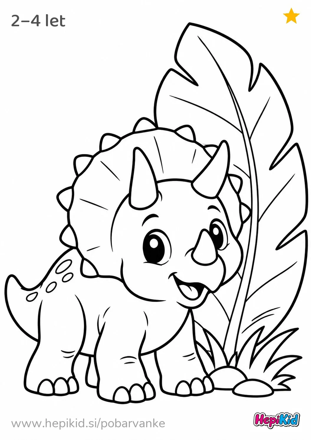 Kawaii pobarvanka: Triceratops in velik list za otroke od 2–4 leta
