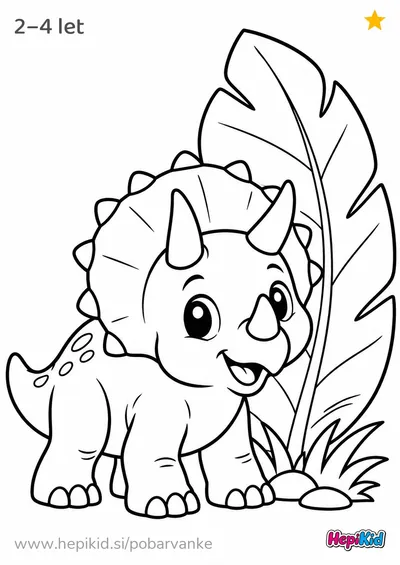 Kawaii pobarvanka: Triceratops in velik list za otroke od 2–4 leta