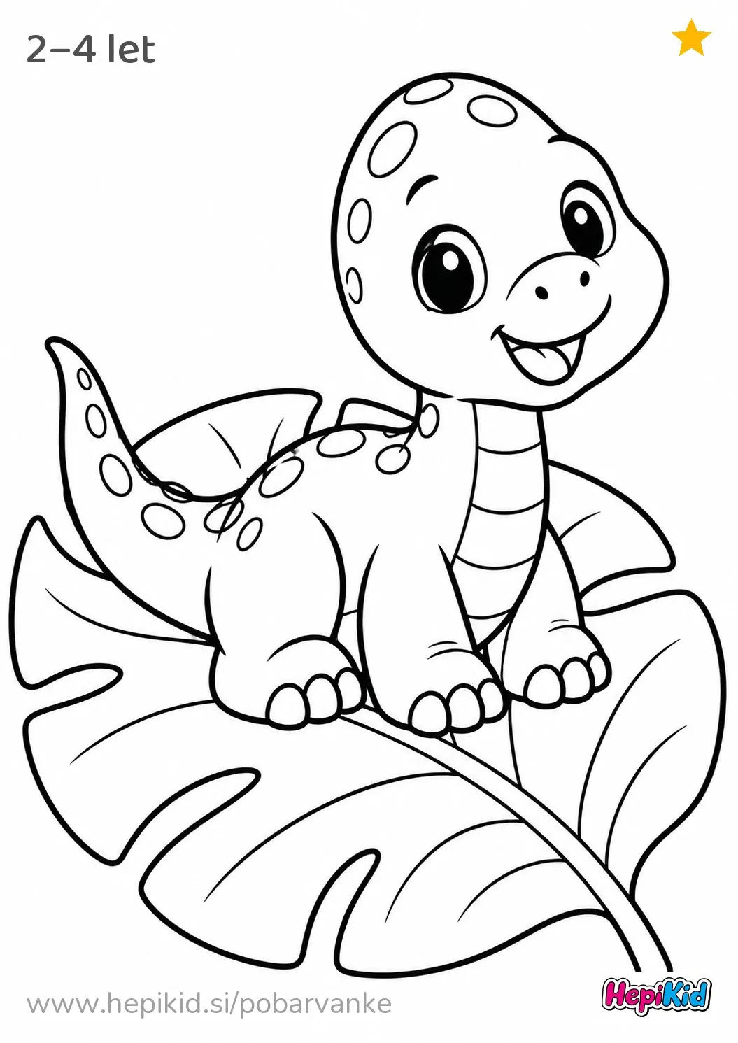 Kawaii pobarvanka: Dinozaver na velikem listu za otroke od 2–4 leta