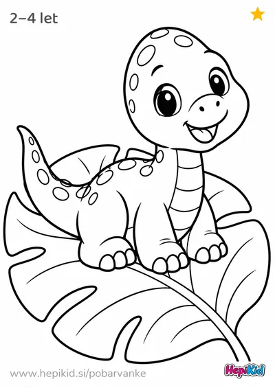 Kawaii pobarvanka: Dinozaver na velikem listu za otroke od 2–4 leta