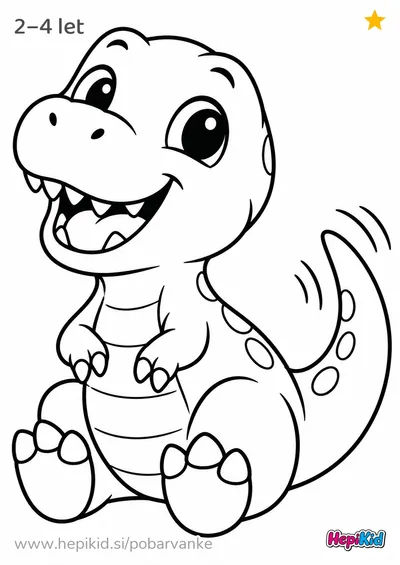 Kawaii pobarvanka: T-Rex maha z repom za otroke od 2–4 leta