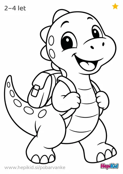 Kawaii pobarvanka: Dinozaver z majhnim nahrbtnikom za otroke od 2–4 leta