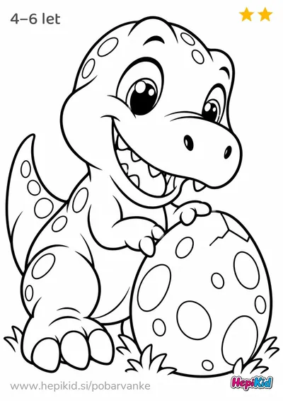 Kawaii pobarvanka: t-rex z jajcem za otroke od 4–6 leta