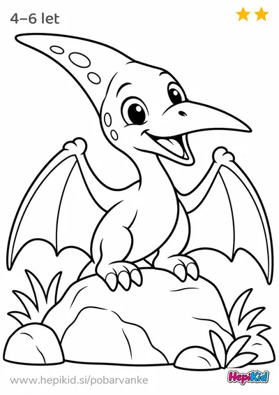 Kawaii pobarvanka: pterodaktil na skali za otroke od 4–6 leta