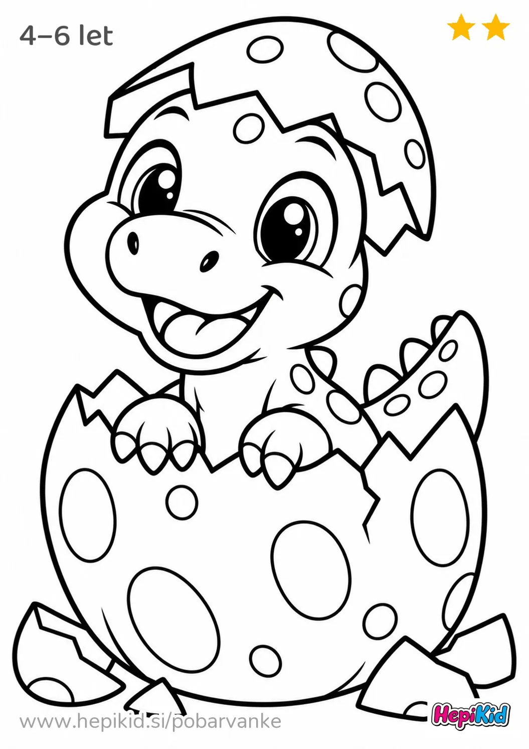 Kawaii pobarvanka: dinozaver iz jajca za otroke od 4–6 leta