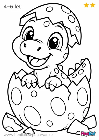 Kawaii pobarvanka: dinozaver iz jajca za otroke od 4–6 leta