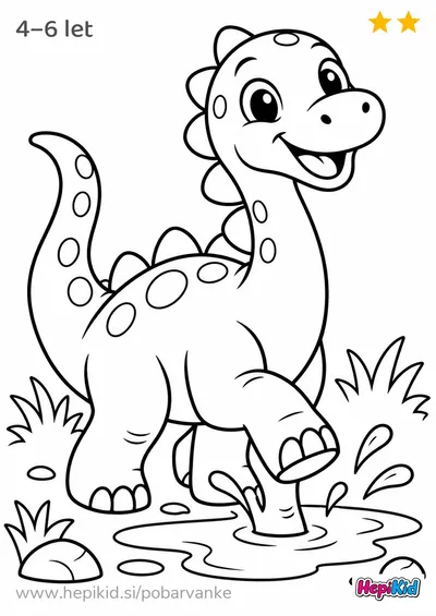 Kawaii pobarvanka: dinozaver in luža za otroke od 4–6 leta