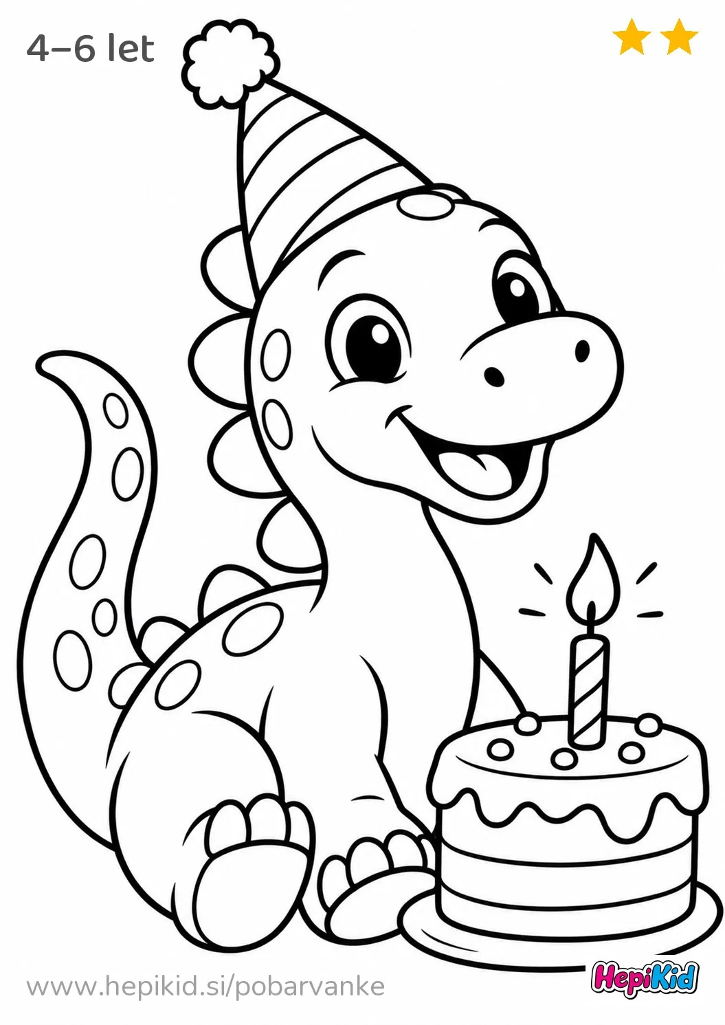 Kawaii pobarvanka: dinozaver s tortico za otroke od 4–6 leta