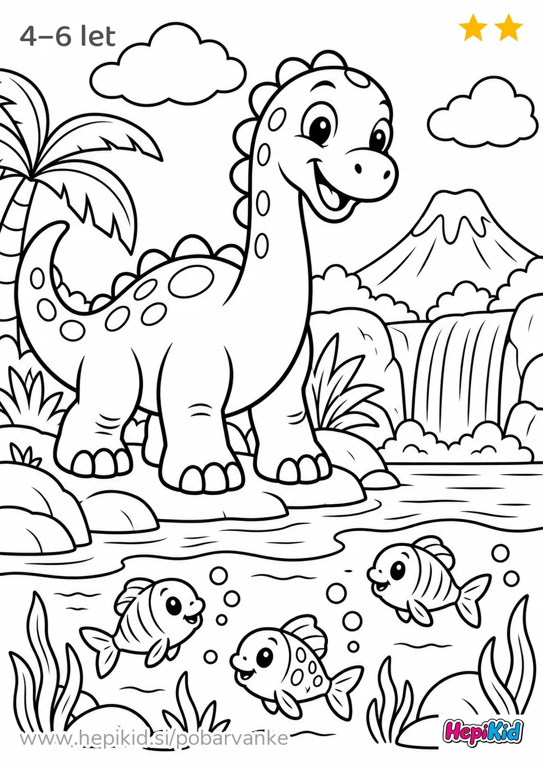 Kawaii pobarvanka: dinozaver in prazgodovinske ribe za otroke od 4–6 let