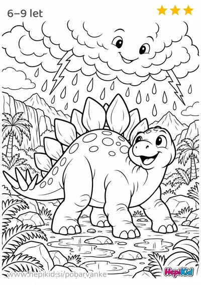 Kawaii pobarvanka: dinozaver in prazgodovinski nevihtni oblak za otroke od 6–9 let
