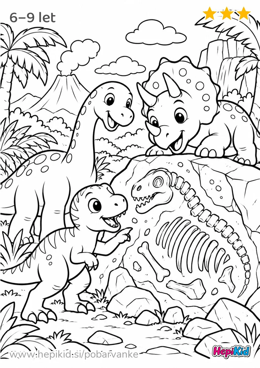 Kawaii pobarvanka: dinozavrska odprava do fosila za otroke od 6–9 let