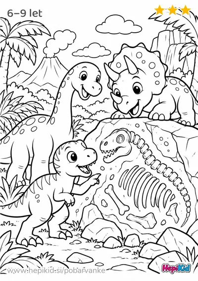 Kawaii pobarvanka: dinozavrska odprava do fosila za otroke od 6–9 let