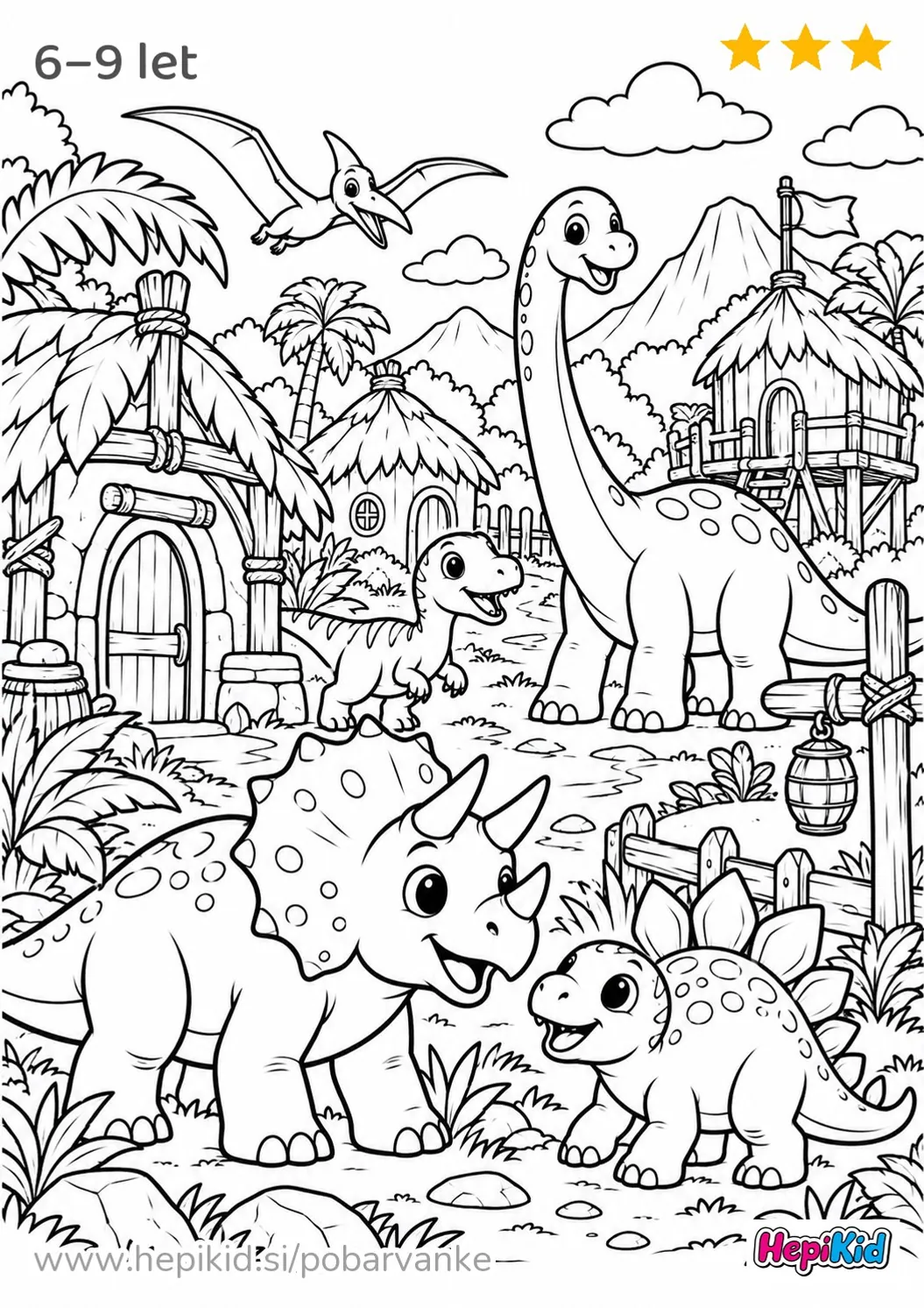 Kawaii pobarvanka: dinozavrska vasica za otroke od 6–9 let