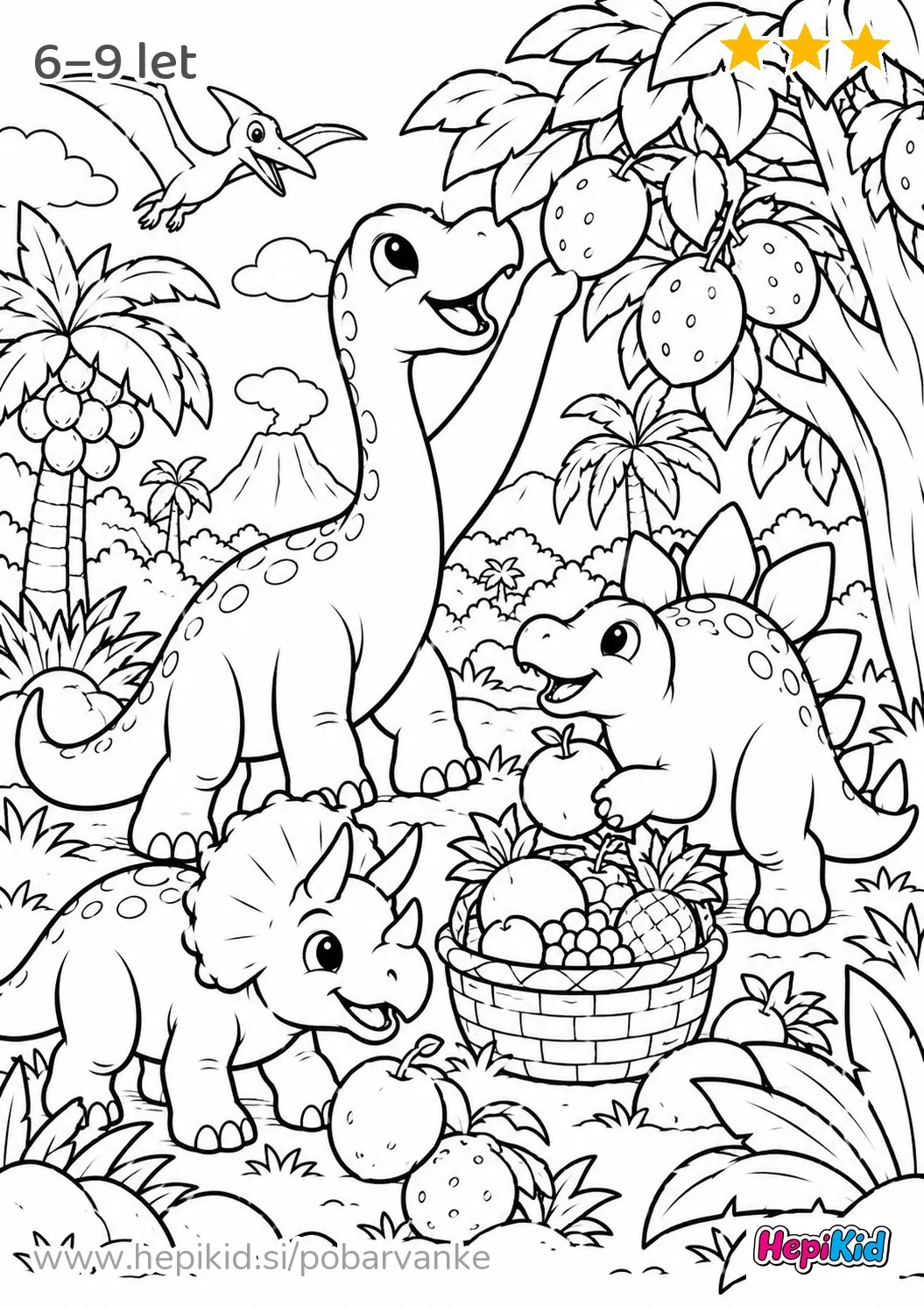 Kawaii pobarvanka: dinozaver in prazgodovinski sadovnjak za otroke od 6–9 let