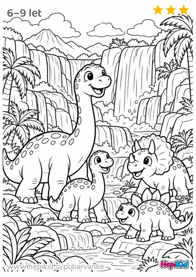 Kawaii pobarvanka: dinozaver in prazgodovinski slapovi za otroke od 6–9 let