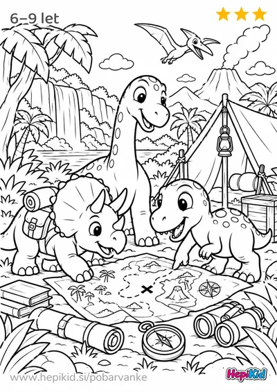 Kawaii pobarvanka: dinozavrski raziskovalni kamp za otroke od 6–9 let