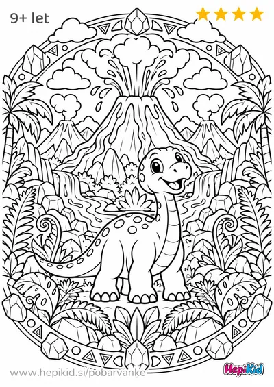Kawaii pobarvanka: Mandala vulkanski svet za otroke od 9–12 let