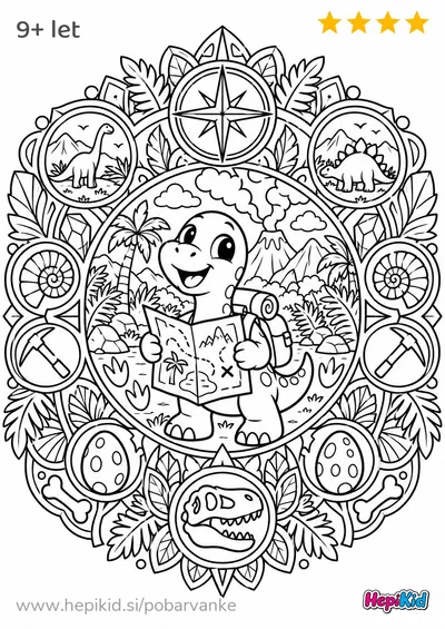 Kawaii pobarvanka: Mandala dinozavrske pustolovščine za otroke od 9–12 let
